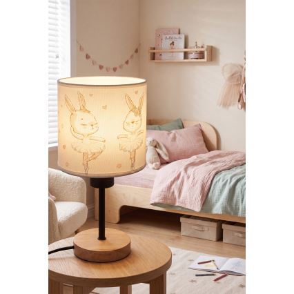 Brilagi - Lampada da tavolo per bambini BOBO WOOD 1xE27/25W/230V rovere/nero/bianco/coniglietti