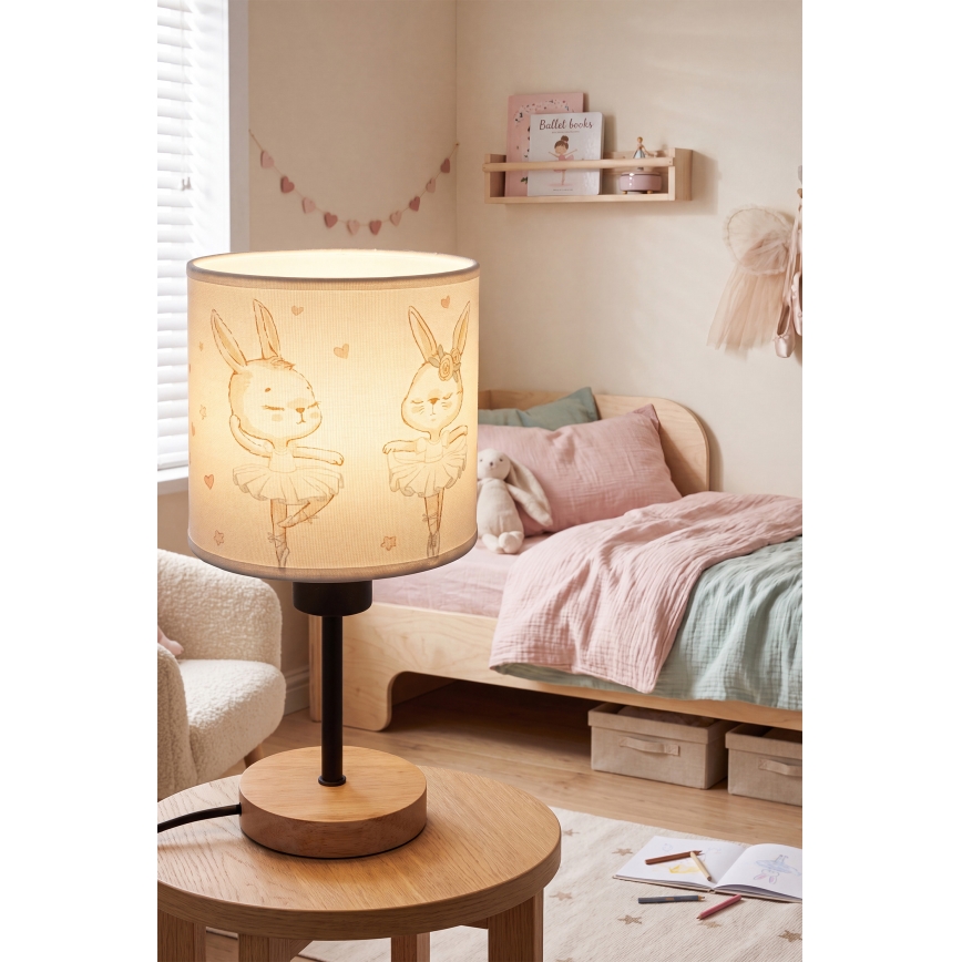 Brilagi - Lampada da tavolo per bambini BOBO WOOD 1xE27/25W/230V rovere/nero/bianco/coniglietti