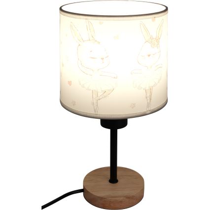 Brilagi - Lampada da tavolo per bambini BOBO WOOD 1xE27/25W/230V rovere/nero/bianco/coniglietti