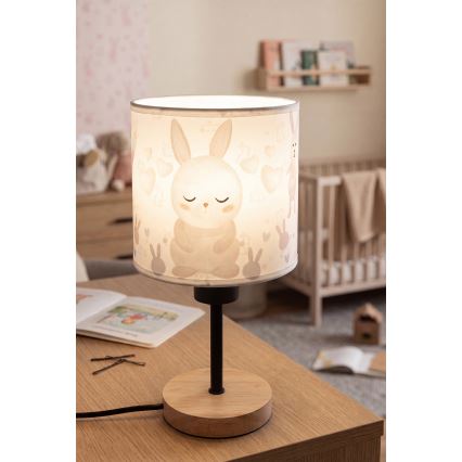 Brilagi - Lampada da tavolo per bambini BOBO WOOD 1xE27/25W/230V rovere/nero/bianco/coniglietti