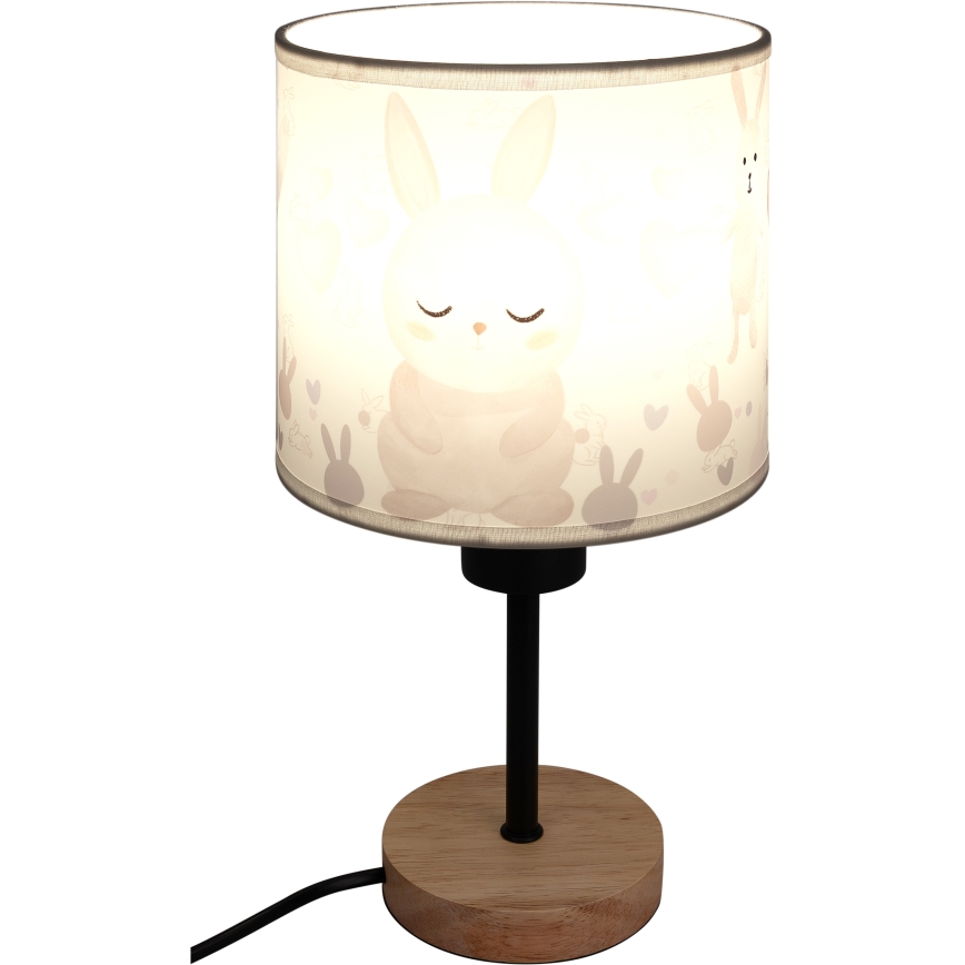 Brilagi - Lampada da tavolo per bambini BOBO WOOD 1xE27/25W/230V rovere/nero/bianco/coniglietti