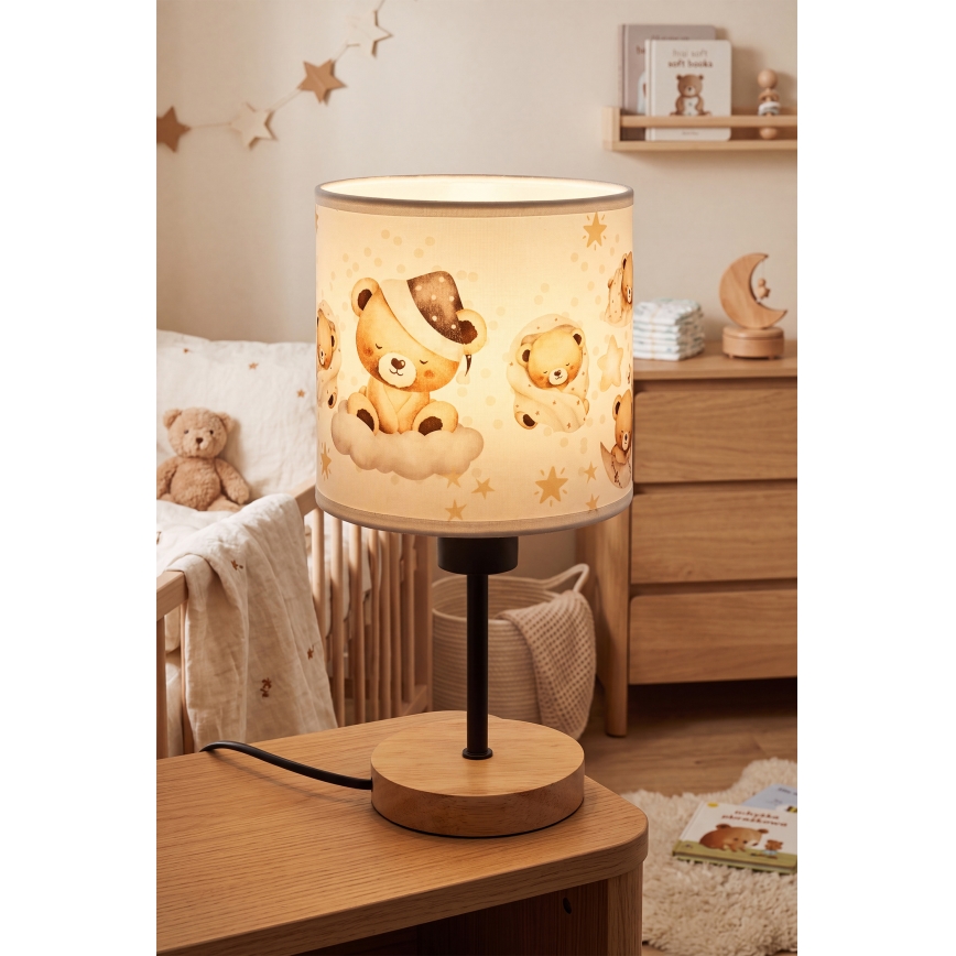 Brilagi - Lampada da tavolo per bambini BOBO WOOD 1xE27/25W/230V rovere/nero/bianco/orsetti