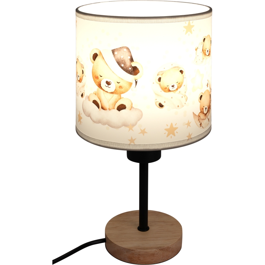 Brilagi - Lampada da tavolo per bambini BOBO WOOD 1xE27/25W/230V rovere/nero/bianco/orsetti