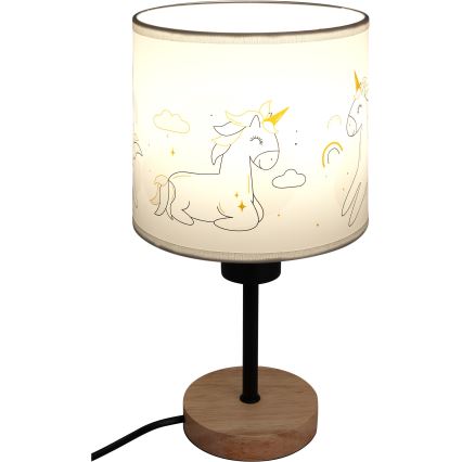Brilagi - Lampada da tavolo per bambini BOBO WOOD 1xE27/25W/230V rovere/nero/bianco/unicorni