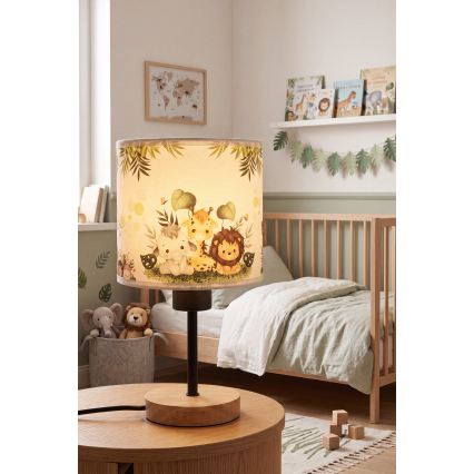 Brilagi - Lampada da tavolo per bambini BOBO WOOD 1xE27/25W/230V rovere/nera/bianca/verde/giungla