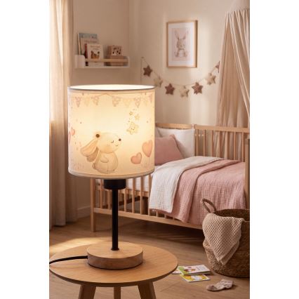 Brilagi - Lampada da tavolo per bambini BOBO WOOD 1xE27/25W/230V rovere/nero/crema/coniglietti