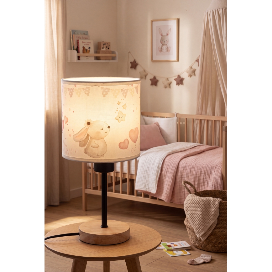 Brilagi - Lampada da tavolo per bambini BOBO WOOD 1xE27/25W/230V rovere/nero/crema/coniglietti