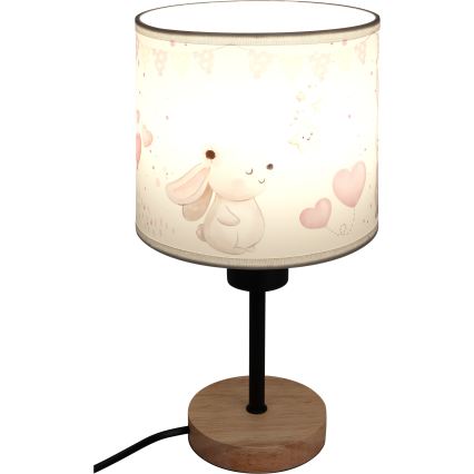 Brilagi - Lampada da tavolo per bambini BOBO WOOD 1xE27/25W/230V rovere/nero/crema/coniglietti