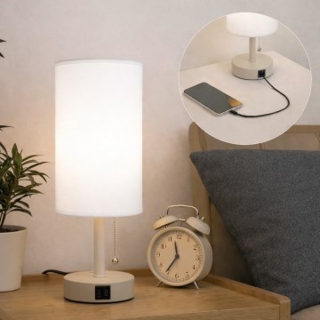 Brilagi - Lampada da tavolo con porta USB TABLON 1xE27/25W/230V beige/bianco