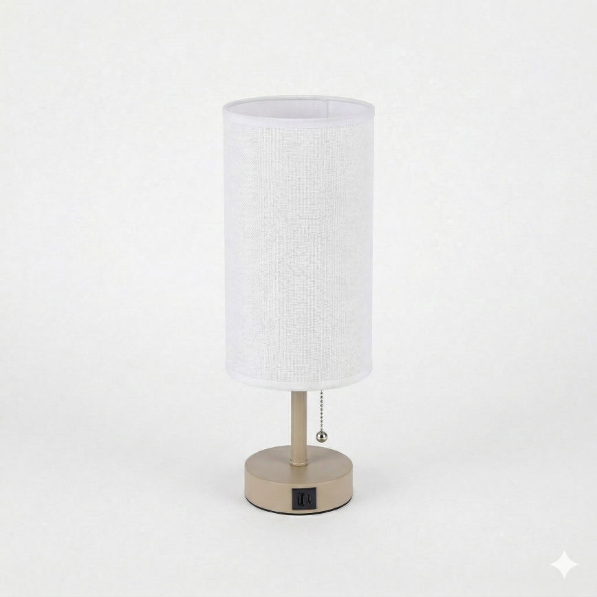 Brilagi - Lampada da tavolo con porta USB TABLON 1xE27/25W/230V beige/bianco