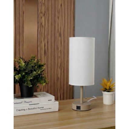 Brilagi - Lampada da tavolo con porta USB TABLON 1xE27/25W/230V beige/bianco