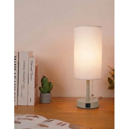 Brilagi - Lampada da tavolo con porta USB TABLON 1xE27/25W/230V beige/bianco