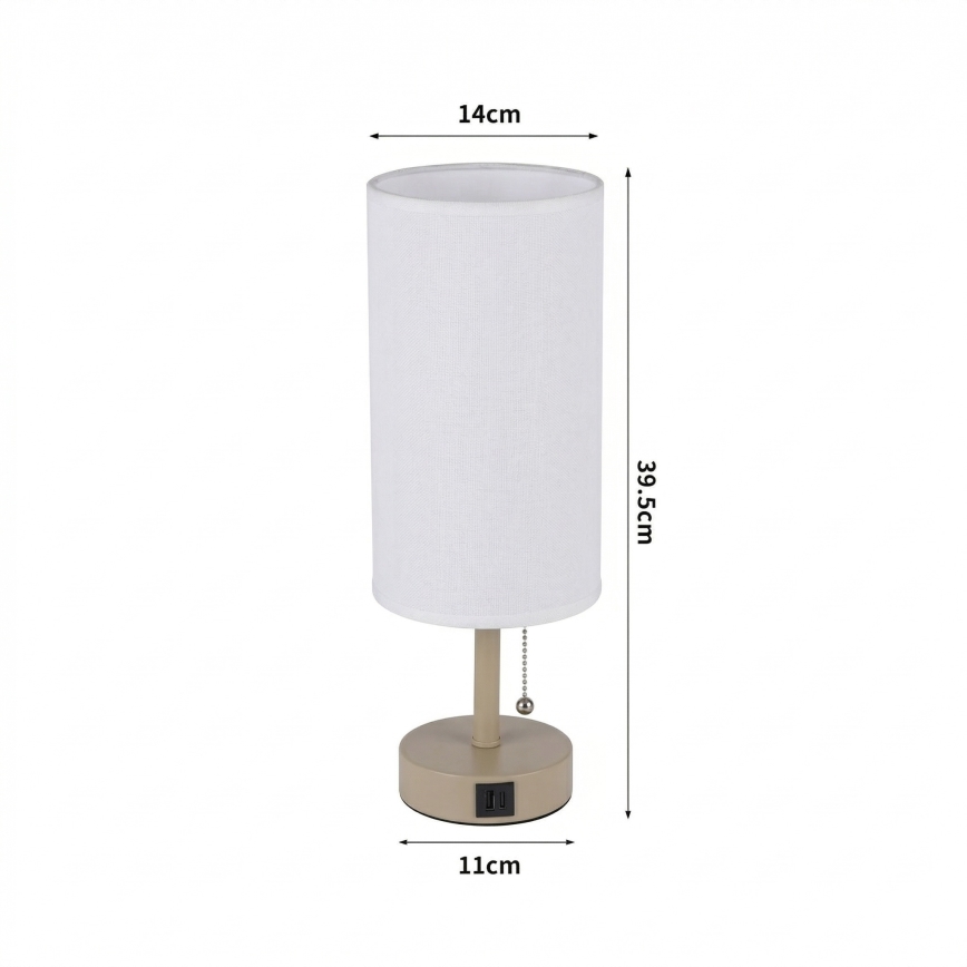 Brilagi - Lampada da tavolo con porta USB TABLON 1xE27/25W/230V beige/bianco