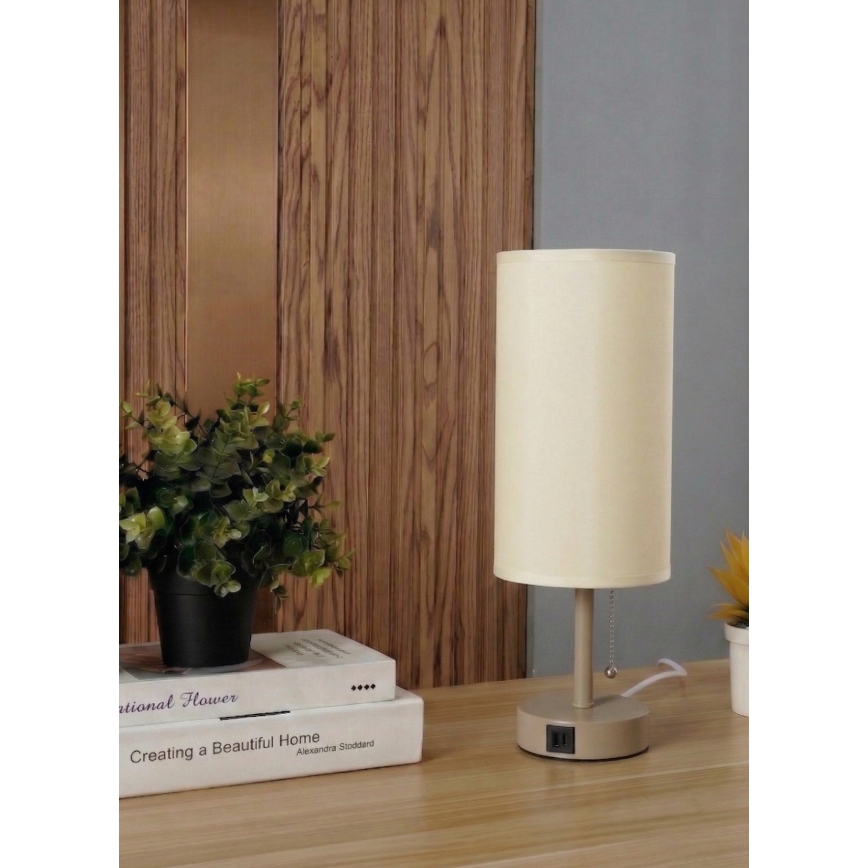 Brilagi - Lampada da tavolo con porta USB TABLON 1xE27/25W/230V beige/crema
