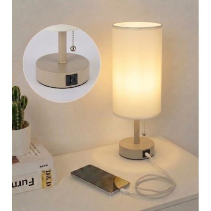 Brilagi - Lampada da tavolo con porta USB TABLON 1xE27/25W/230V beige/crema