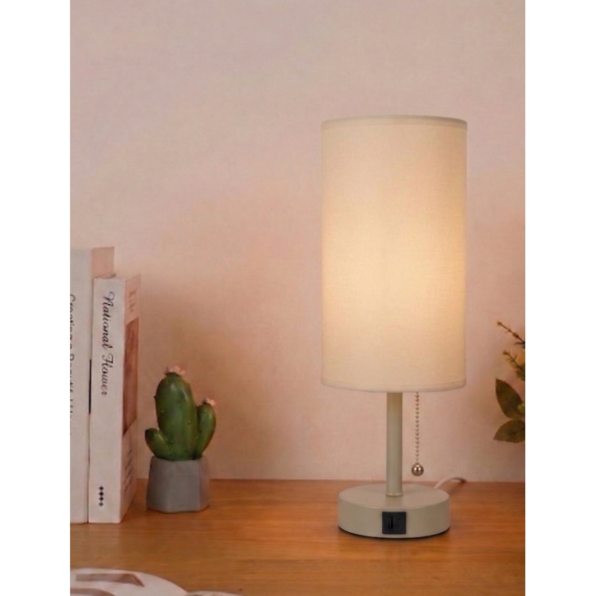 Brilagi - Lampada da tavolo con porta USB TABLON 1xE27/25W/230V beige/crema