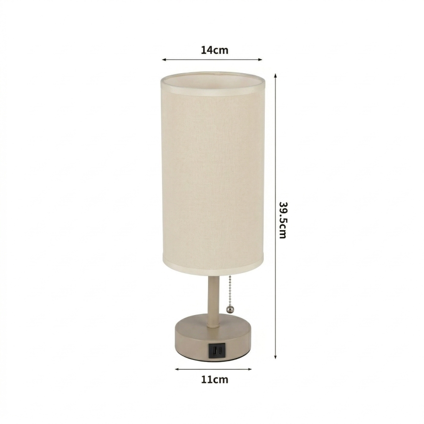Brilagi - Lampada da tavolo con porta USB TABLON 1xE27/25W/230V beige/crema