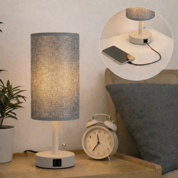 Brilagi - Lampada da tavolo con porta USB TABLON 1xE27/25W/230V beige/grigio