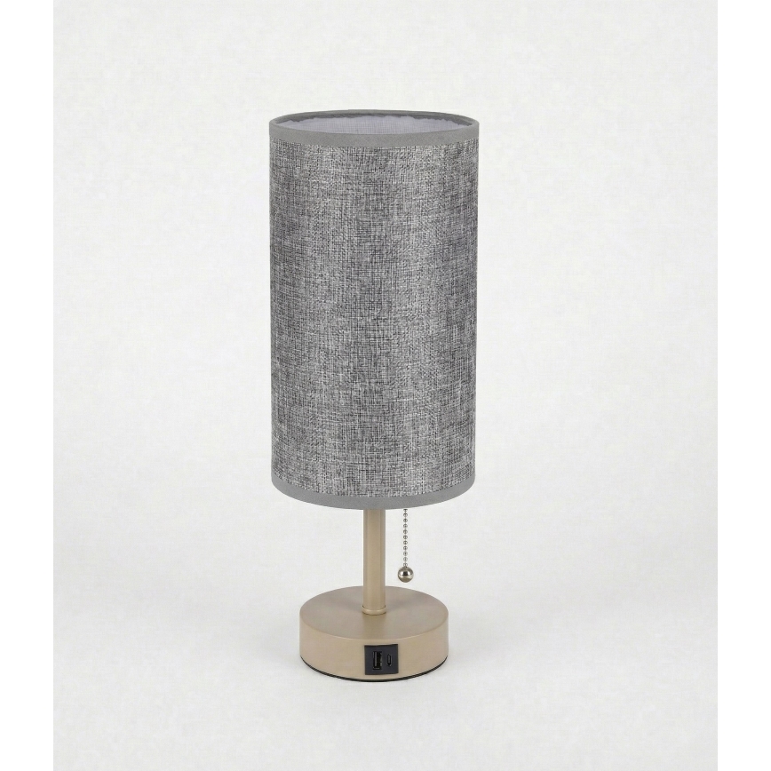 Brilagi - Lampada da tavolo con porta USB TABLON 1xE27/25W/230V beige/grigio