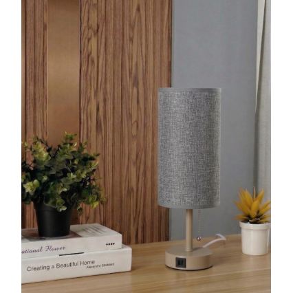 Brilagi - Lampada da tavolo con porta USB TABLON 1xE27/25W/230V beige/grigio