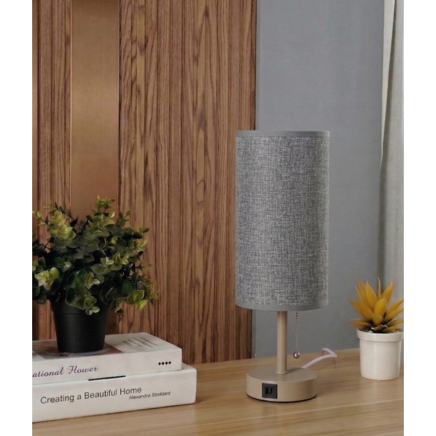 Brilagi - Lampada da tavolo con porta USB TABLON 1xE27/25W/230V beige/grigio