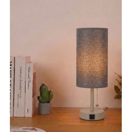 Brilagi - Lampada da tavolo con porta USB TABLON 1xE27/25W/230V beige/grigio