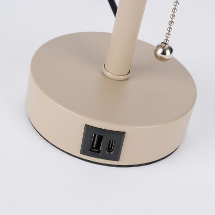 Brilagi - Lampada da tavolo con porta USB TABLON 1xE27/25W/230V beige/grigio