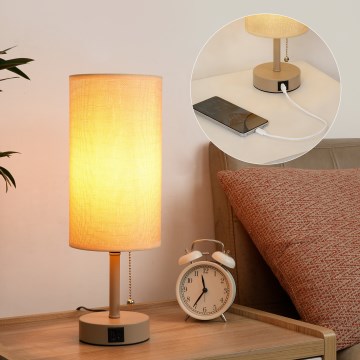 Brilagi - Lampada da tavolo con porta USB TABLON 1xE27/25W/230V beige