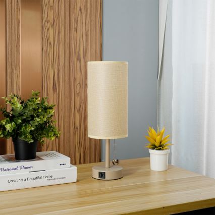 Brilagi - Lampada da tavolo con porta USB TABLON 1xE27/25W/230V beige
