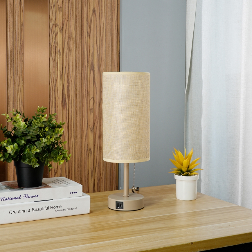 Brilagi - Lampada da tavolo con porta USB TABLON 1xE27/25W/230V beige