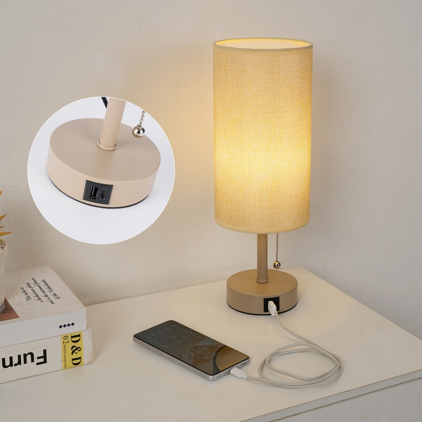 Brilagi - Lampada da tavolo con porta USB TABLON 1xE27/25W/230V beige