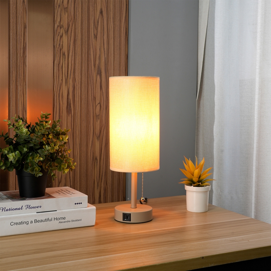 Brilagi - Lampada da tavolo con porta USB TABLON 1xE27/25W/230V beige
