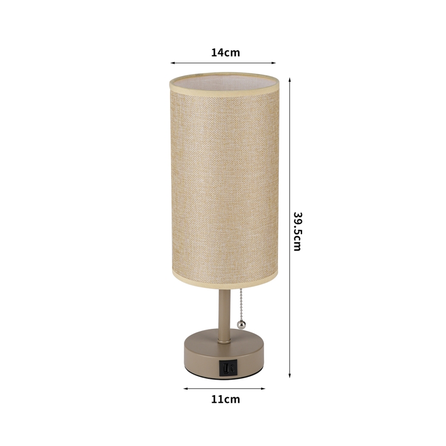 Brilagi - Lampada da tavolo con porta USB TABLON 1xE27/25W/230V beige