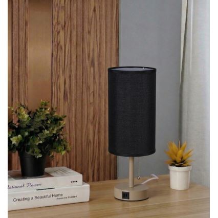 Brilagi - Lampada da tavolo con porta USB TABLON 1xE27/25W/230V beige/nera
