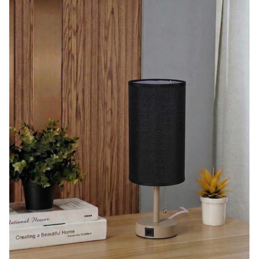 Brilagi - Lampada da tavolo con porta USB TABLON 1xE27/25W/230V beige/nera