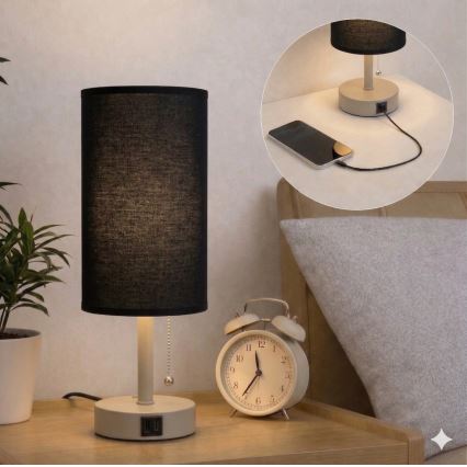 Brilagi - Lampada da tavolo con porta USB TABLON 1xE27/25W/230V beige/nera