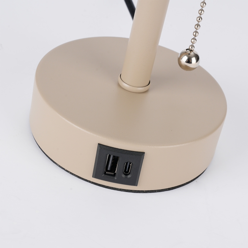 Brilagi - Lampada da tavolo con porta USB TABLON 1xE27/25W/230V beige/nera