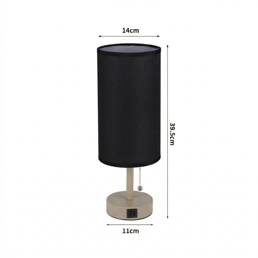 Brilagi - Lampada da tavolo con porta USB TABLON 1xE27/25W/230V beige/nera