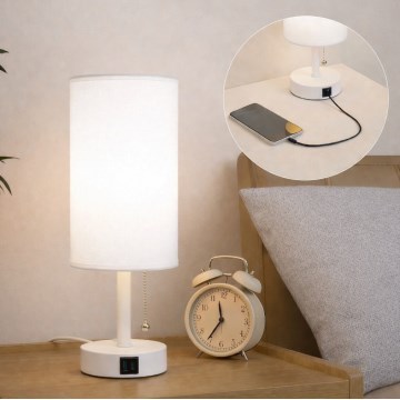 Brilagi - Lampada da tavolo con porta USB TABLON 1xE27/25W/230V bianca