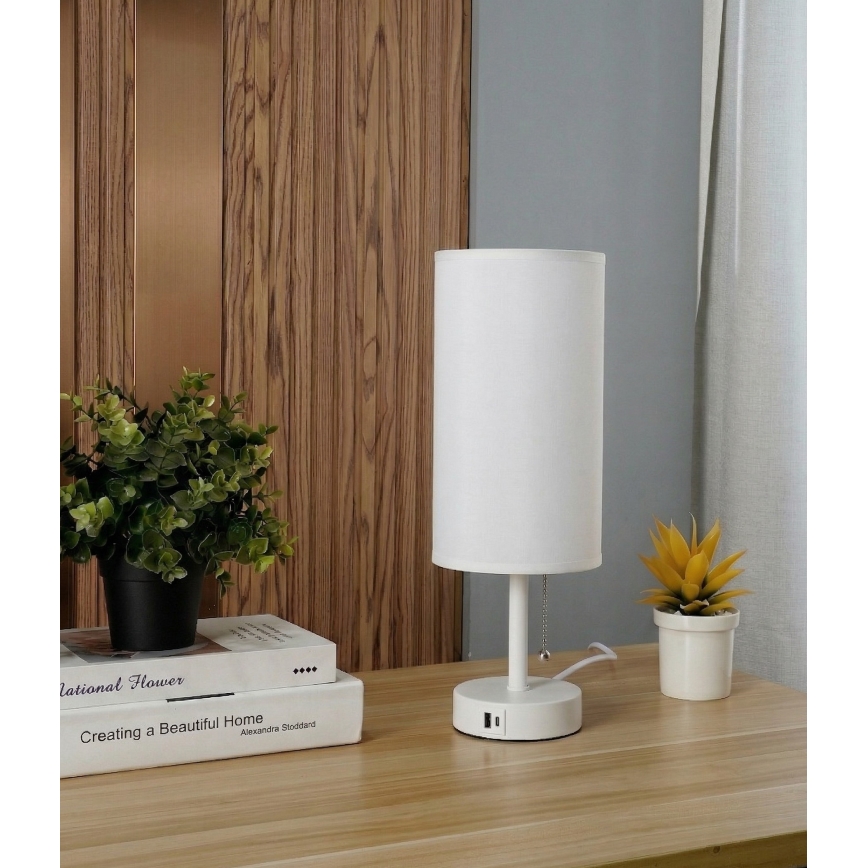 Brilagi - Lampada da tavolo con porta USB TABLON 1xE27/25W/230V bianca