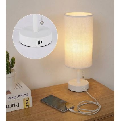 Brilagi - Lampada da tavolo con porta USB TABLON 1xE27/25W/230V bianca