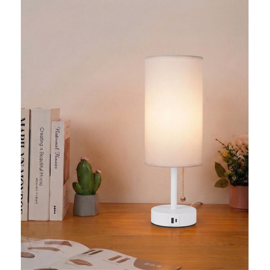 Brilagi - Lampada da tavolo con porta USB TABLON 1xE27/25W/230V bianca