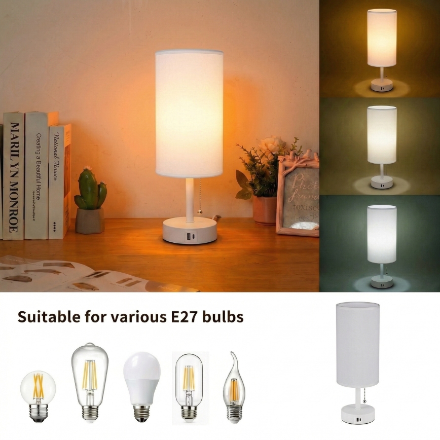Brilagi - Lampada da tavolo con porta USB TABLON 1xE27/25W/230V bianca