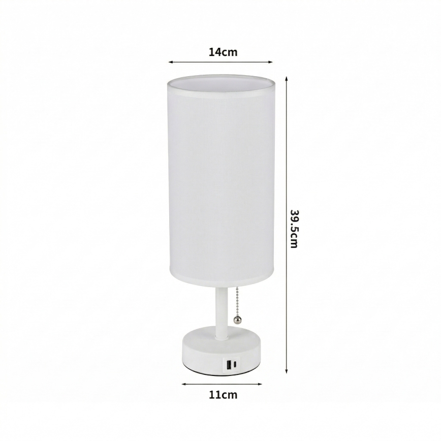 Brilagi - Lampada da tavolo con porta USB TABLON 1xE27/25W/230V bianca