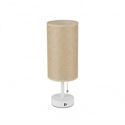 Brilagi - Lampada da tavolo con porta USB TABLON 1xE27/25W/230V bianco/beige