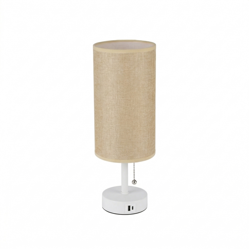 Brilagi - Lampada da tavolo con porta USB TABLON 1xE27/25W/230V bianco/beige