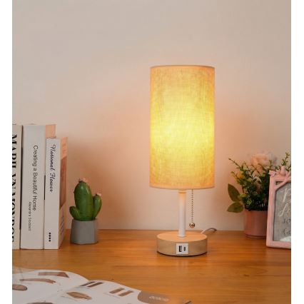 Brilagi - Lampada da tavolo con porta USB TABLON 1xE27/25W/230V bianco/beige