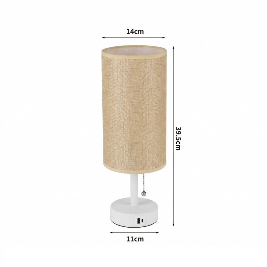 Brilagi - Lampada da tavolo con porta USB TABLON 1xE27/25W/230V bianco/beige