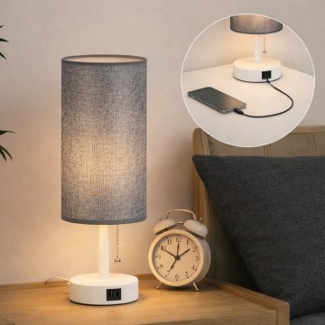 Brilagi - Lampada da tavolo con porta USB TABLON 1xE27/25W/230V bianco/grigio