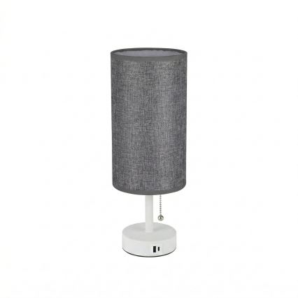 Brilagi - Lampada da tavolo con porta USB TABLON 1xE27/25W/230V bianco/grigio